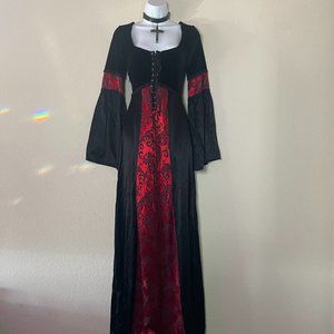💀SOLD💀 cykxtees vintage 90s goth steamed velvet and red brocade corset gown